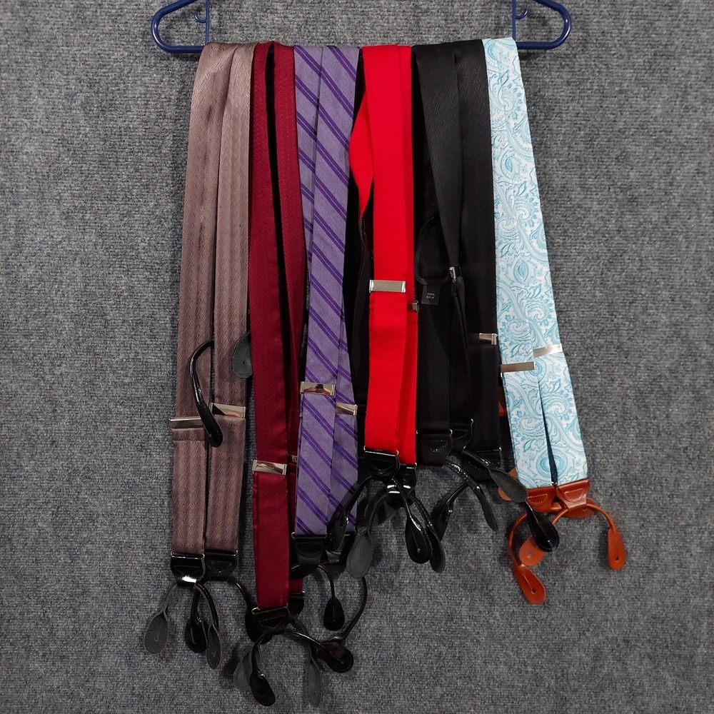 Mixed Brands Suspenders Mens One Size Multicolor Silk Button Set of 6 Adjustable
